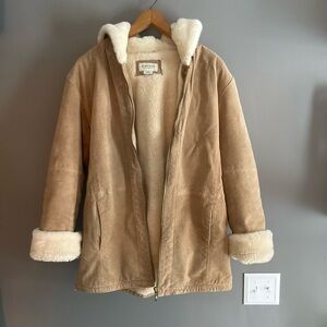 Washable Suede Fur Lined Hooded Heavy Warm Coat